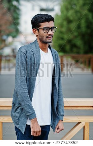 Stylish Indian Man At Glasses Wear Casual Posed Outdoor.