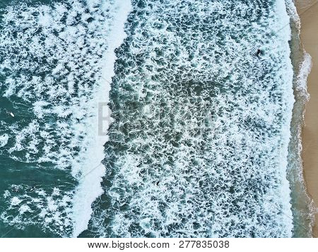 Aerial Drone View Of Beautiful Sea Wave Surface. Sri-lanka. Midigama