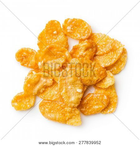 Breakfast cereals or cornflakes isolated n white background.