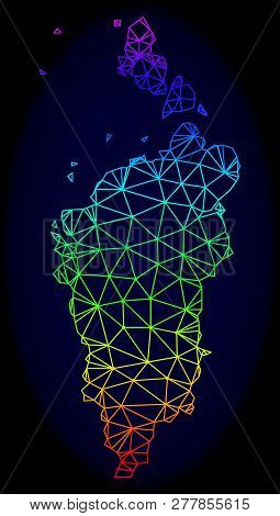 Rainbow Colored Mesh Vector Map Of Krasnoyarskiy Kray Isolated On A Dark Blue Background. Abstract L