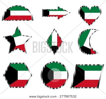 Kuwait Flag, Badges From The National Colors Of The Country, Isolated On White Background