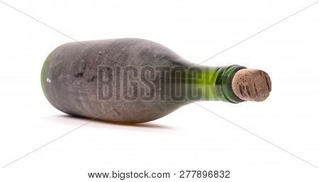 Old Bottle Of Wine, Covered In Dust, Selective Focus