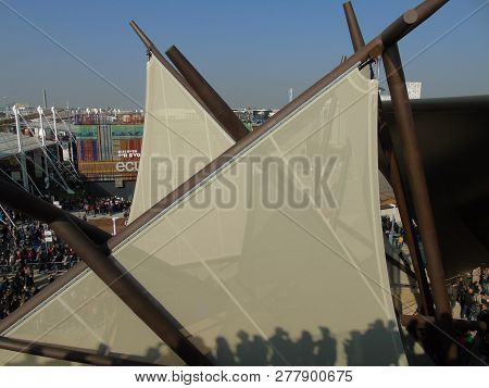 Milano, Italy - 10/15/2015: Some Old Photographs From The Expo Of Milan And Some Captions To The Mos