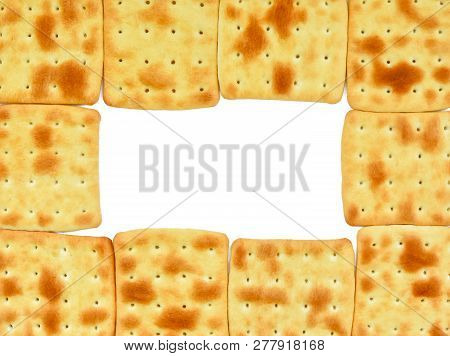 Roasted Biscuits Without Sugar Arranged In A Frame Isolated On A White Background. Mosk Up To Post A