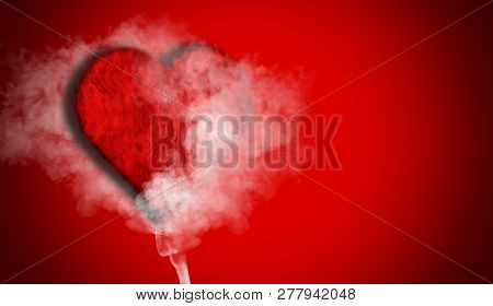 Romantic Red Love Heart With Smoke On Background For Copy Space.