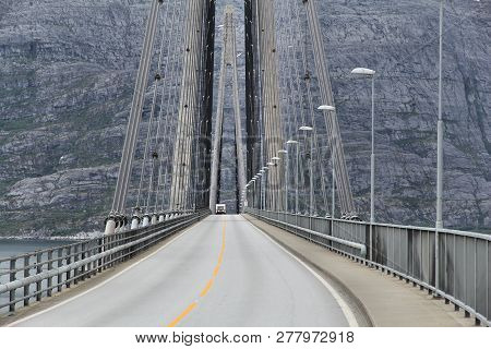 Helgeland Bridge - Cable-stayed Bridge Over Leirfjorden Fiord In Nordland, Norway.