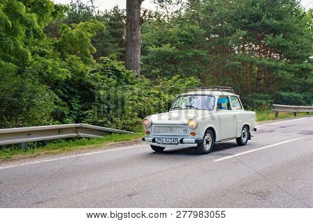 Malacky, Slovakia – June 2 2018:  Trabant 601 Takes Part In The Run During The Veteran Car Rally Kam