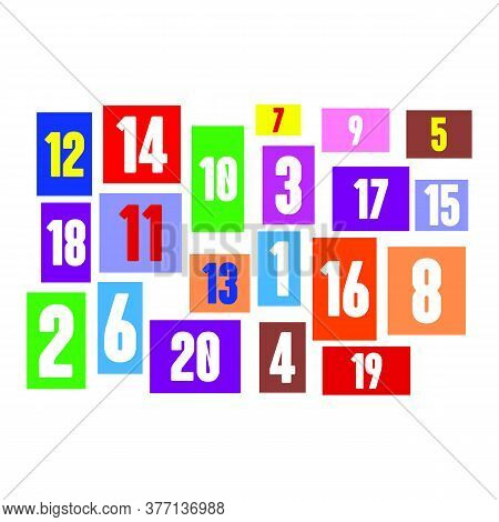 Square Colored Numbers For Children. Education In Kindergarten. Color Numbers From 1 To 20 Colored N