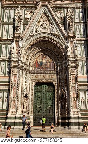 Florence, Italy - September 8, 2011: The Facade Of The Cathedral Of Santa Maria Del Fiore In Florenc