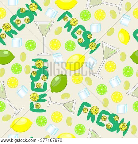 Seamless Pattern With A Glass Of Martini With Olives And A Slice Of Lime