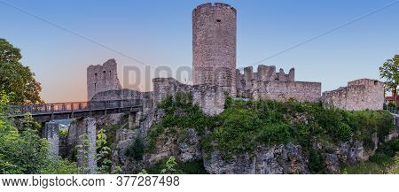 Panorama Of Castle Ruin Wolfstein At Neumarkt, Sunset Evening In Summer