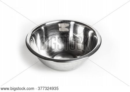 Empty Metal Bowl Isolated On White Background