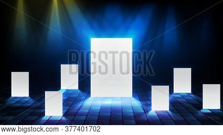 Abstract Background Of Glowing Light Multiple Door, Right Choice Business Concept