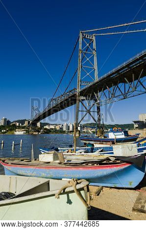 Hercilio Luz Bridge, Postcard Of The State Of Santa Catarina, Steel Cable Bridge.