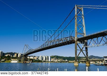 Hercilio Luz Bridge, Postcard Of The State Of Santa Catarina, Steel Cable Bridge.
