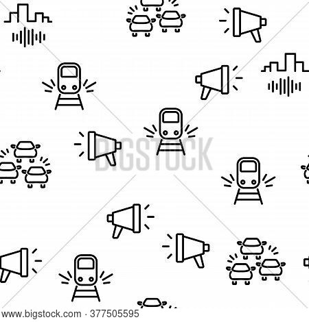 City Noise And Sounds Vector Seamless Pattern Thin Line Illustration