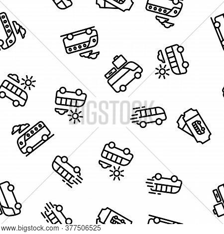 Bus Trip And Travel Vector Seamless Pattern Thin Line Illustration