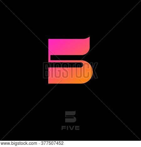 Bright Unusual Number 5 Isolated On A Black Backgrounds. 5 Monogram. Sport Emblem. Network, Web, Ui 
