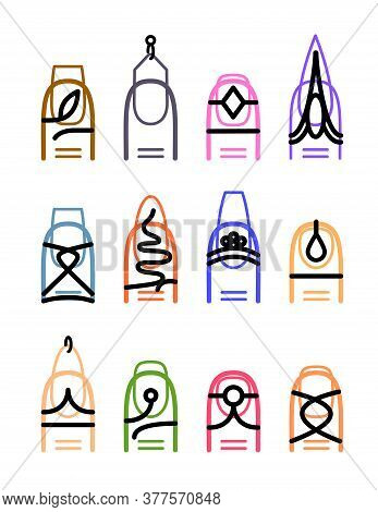Phalanx Or Nail Rings. Trendy Simple Line Design. Nail Piercing With Chain And Gem.