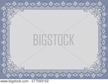 Official Blue Guilloche Border For Certificate. Vector Illustration. Empty Blank