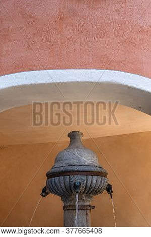 Briancon, France - July 7, 2020: Antique Fountain In The Medieval Town Of Briancon