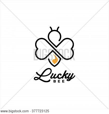 Honey Produce Logo Simple Flat Black Line Clover And Bee For Graphic Design Template Idea