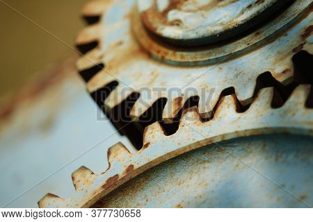 Old Backlash Of The Engine Used In Industrial Applications. The Gears Of A Old And Vintage Machine.