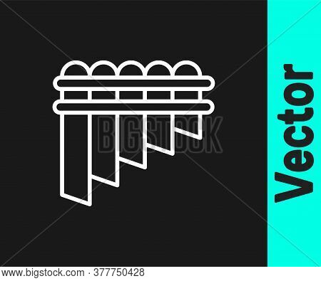 White Line Pan Flute Icon Isolated On Black Background. Traditional Peruvian Musical Instrument. Zam