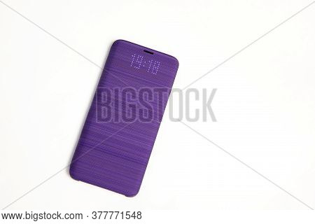 Smartphone, Mobile Phone Isolated On White Background, Book Cover, Displaying Time