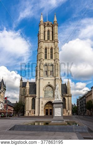 Saint Bavo Cathedral In Center Of Ghent