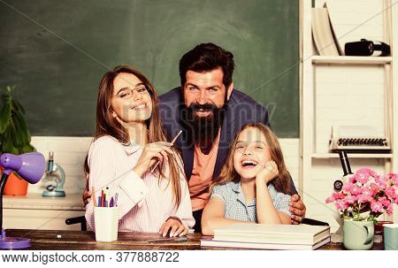 Individual Approach. Tutor For Excellence. Extra Classes. Gifted Child. Little Girl Studying With Te