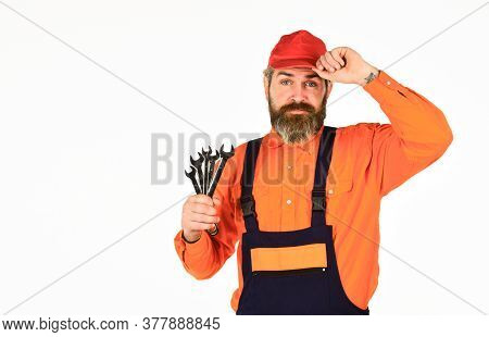 Replacement Parts. Wrench Tool. Automotive Service Technicians And Mechanics. Man Hold Wrench Tools.