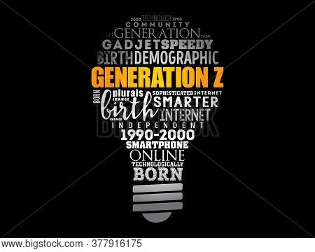 Generation Z Light Bulb Word Cloud Collage, Concept Background