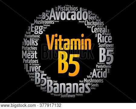 Vitamin B5 Word Cloud Collage, Health Concept Background