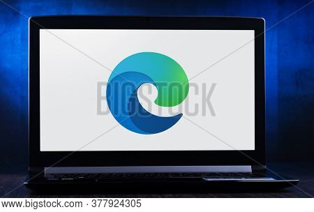 Poznan, Pol - May 15, 2020: Laptop Computer Displaying Logo Of Microsoft Edge, A Web Browser Develop