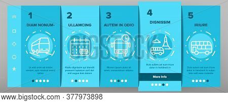 Bus Trip And Travel Onboarding Mobile App Page Screen Vector. Bus Trip Calendar Date And Ticket, Fas