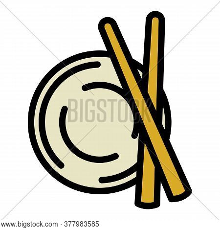Sushi Bowl Sticks Icon. Outline Sushi Bowl Sticks Vector Icon For Web Design Isolated On White Backg