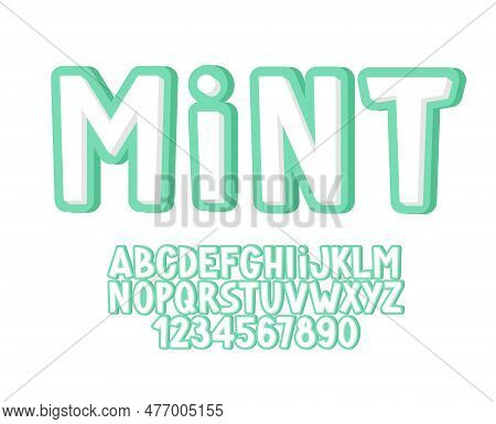 Mint And White Cute Playful Font. Quirky Game Alphabet. Funny Letters And Numbers.