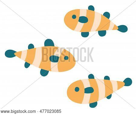 Set Of Simple Fish Cloun With Fins.