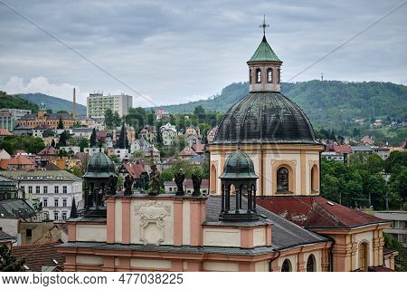 High Panoramatic View Of Old Decin (tetschen), City In The Usti Nad Labem Region Of Czech Republic, 