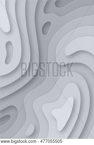 Gray 3d Papercut Multi Layers, Topographic Pattern Texture. Abstract Paper Cut Relief Imitation Soft