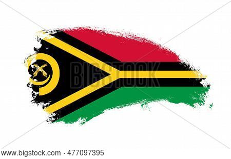National Flag Of Vanuatu Painted With Stroke Brush On Isolated White