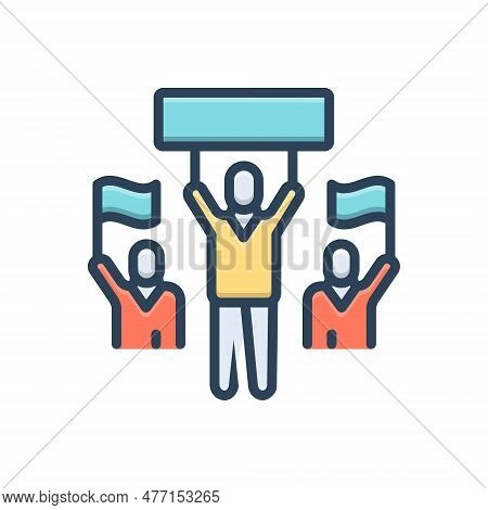 Color Illustration Icon For Demonstration Pageantry Vigil Protesters Sloganeering Procession Stage-a