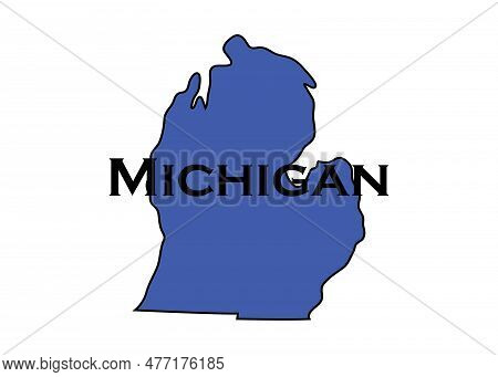 Politically Liberal Blue State Of Michigan With A Map Outline.