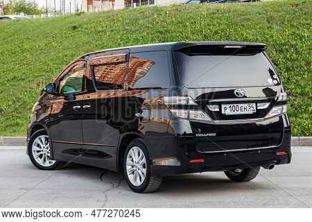 Pavlodar, Kazakhstan - 05.23.2023: Rear View Of Toyota Vellfire Japanese Luxury Minivan Car In Black