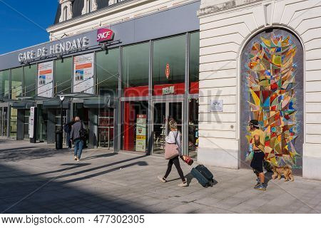 Hendaye, Fr - 17 September 2022: Facade Of Hendaye Train Station