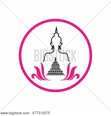 Happy Vesak Day, Buddha Purnima Wishes Greetings With Buddha And Lotus Illustration. Can Be Used For