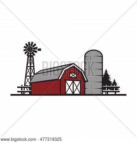 Farmhouse, Warehouse, Barn Vintage Logo Design. Countryside Hand Drawn Logo