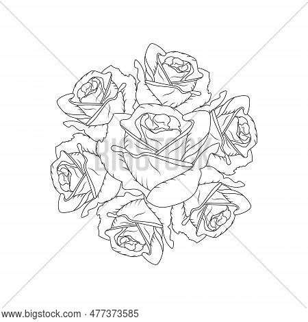 Rose Flower Hand Drawn Coloring Page With Decorative Style Line Art Vector Design