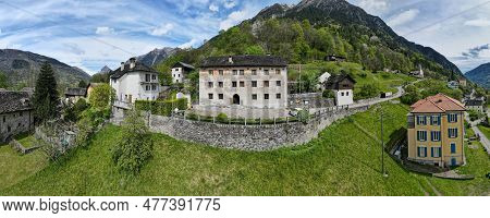Drone View At The Church Of Lottigna In Blenio Valley On Switzerland